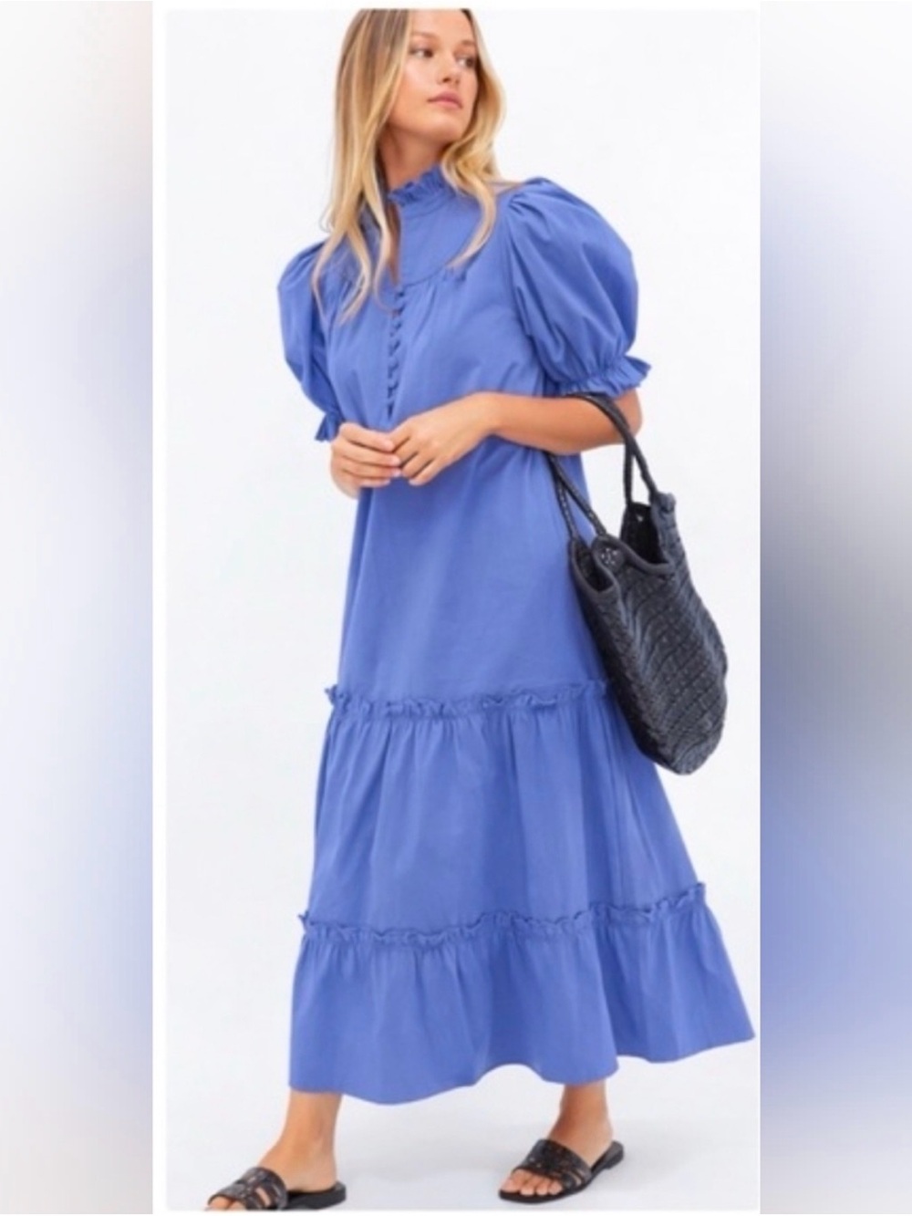 Pomander Place Periwinkle Puff-Sleeve Tiered Maxi Dress